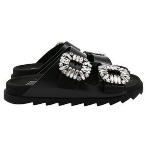 Roger Vivier Slidy Viv Mules in Black Leather